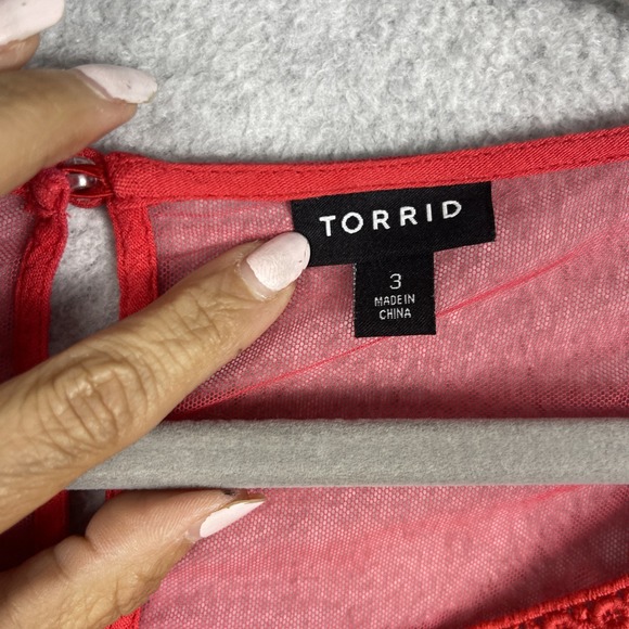 Torrid Peasant Gauze Top Crochet Trim Womens 3X Red Boho Cottagecore Festival - Picture 4 of 9
